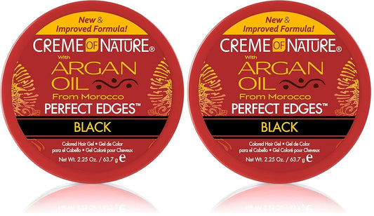 Creme of Nature with Argan Oil From Morocco Perfect Edges Hair Gel, 24 Hour Hold with Moisture and Exotic Shine, Black, 2.25 Oz (Pack of 2)