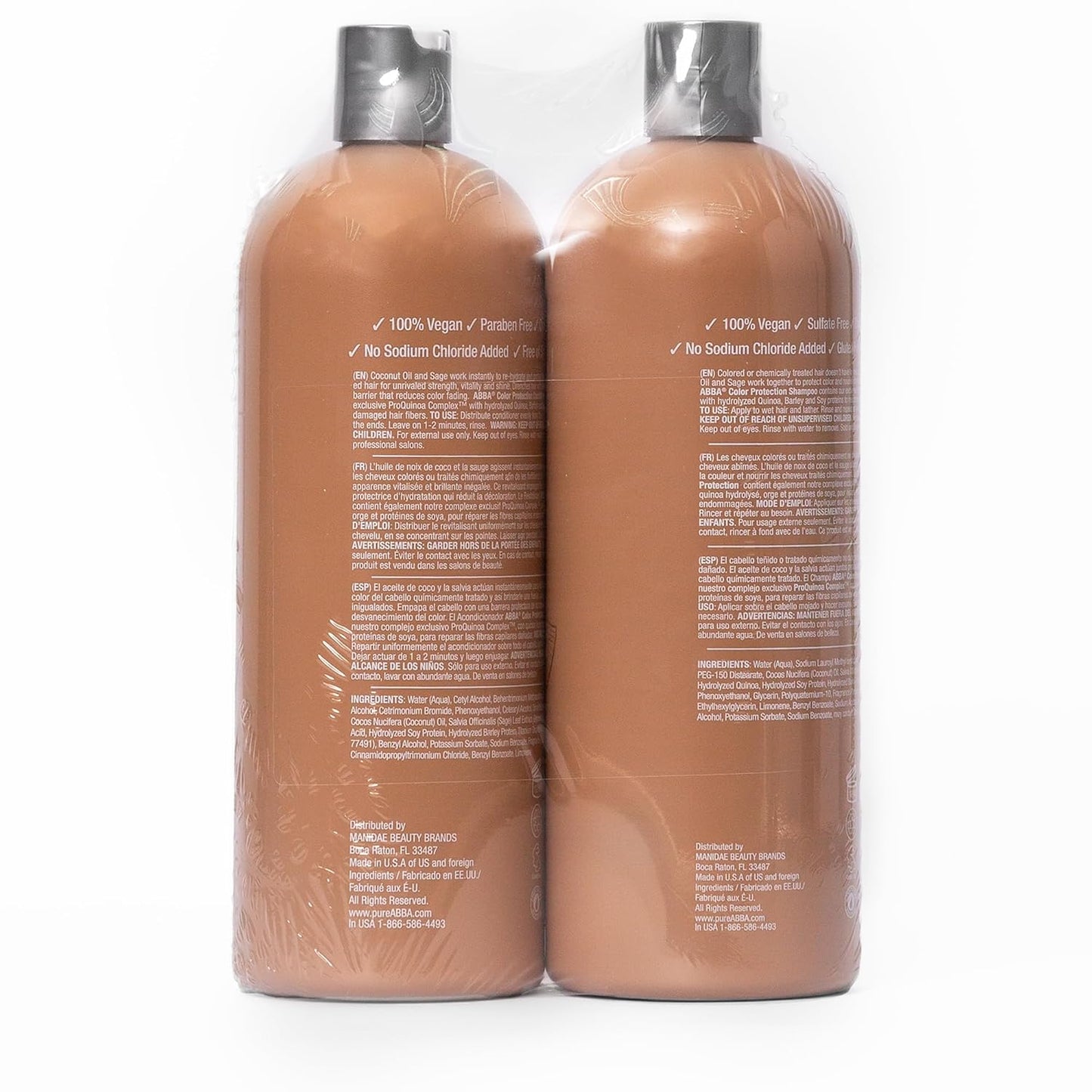 ABBA - Pure Color Protection Shampoo & Conditioner Duo - Protects & Nourishes Color Chemically Processed Hair - Coconut Oil & Sage, 32 fl oz Each