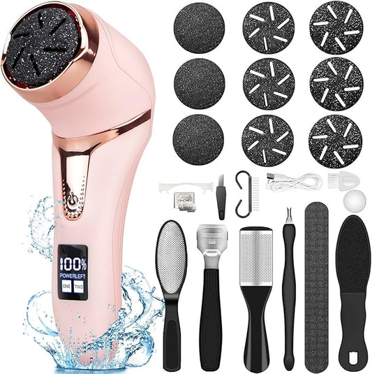 Electric Callus Remover for Feet (with Dander Vacuum Cleaner), Rechargeable Foot Callus Remover Pedicure Tools Foot File, Professional Foot Care Kit Deadskin Remover with 9Heads&2Speed,LCD Display