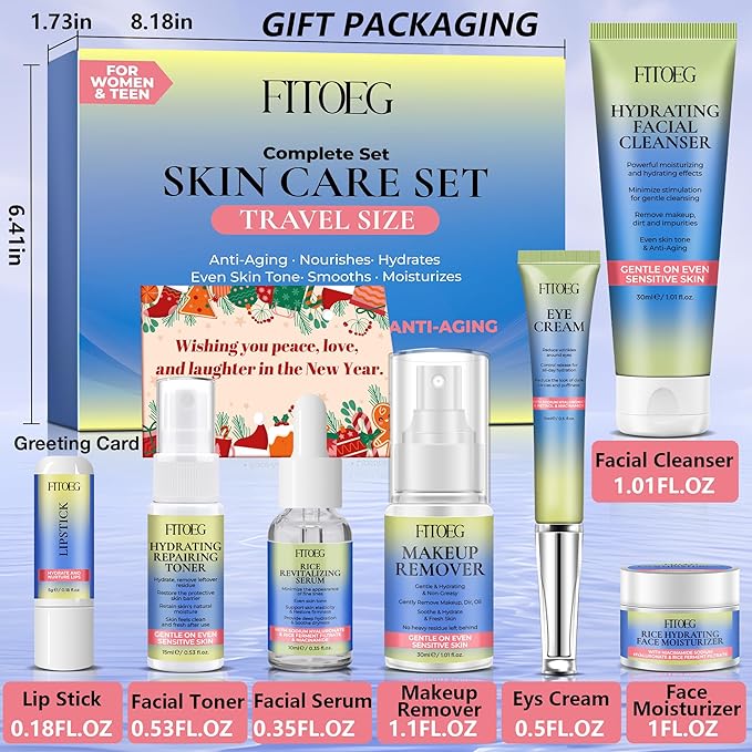 Hydrating Skin Care Set Kit,Travel Friendly Skincare Teens Kids Women Facial Skin Care Routine Kit Products,Gentle Skin Care Set Gift for Teens Girls Teenage Women Travel Size Toiletries Essentials