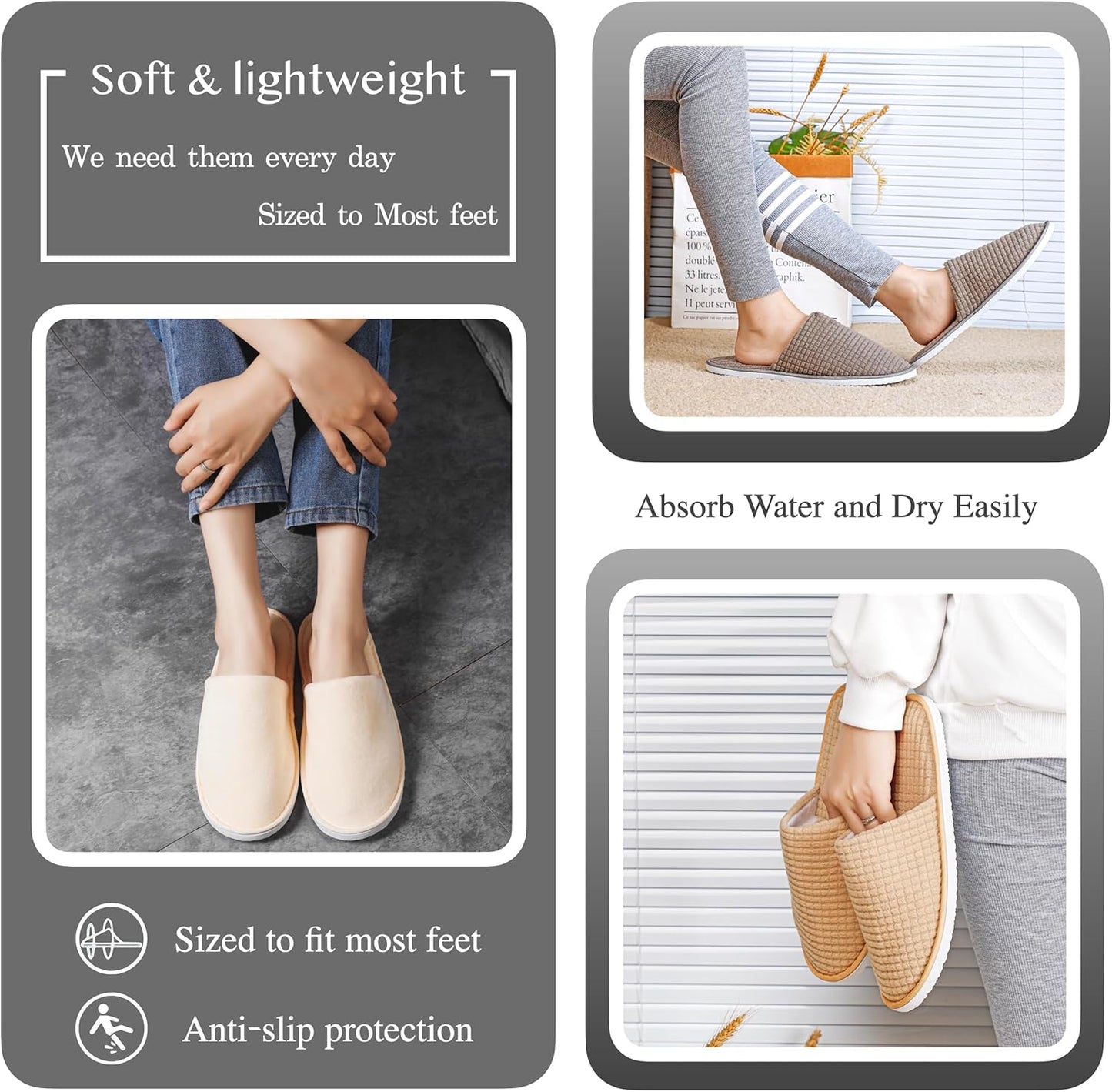 6-10 Pairs Spa Slippers, Non Slip Disposable Slippers For Guest, Washable Reusable, Which Can Be Used As Women Men, House, Indoor, Bathroom, Bedroom, Hotel, Bride Slippers