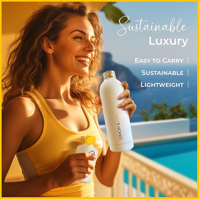 Lemon & Co. 8-Week Wellness Bundle – Liquid Collagen Elixir for Women & Men + Stainless Steel Insulated Bottle - 5g Marine Collagen for Skin, Hair, Nails, Gut Health | Organic Lemons, No Preservatives