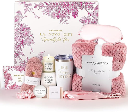 Gift Basket for Women, Pink Self Care Spa Package, Thinking of You, Elegant Birthday Gifts for Mom, Sister, Wife, Best Friend