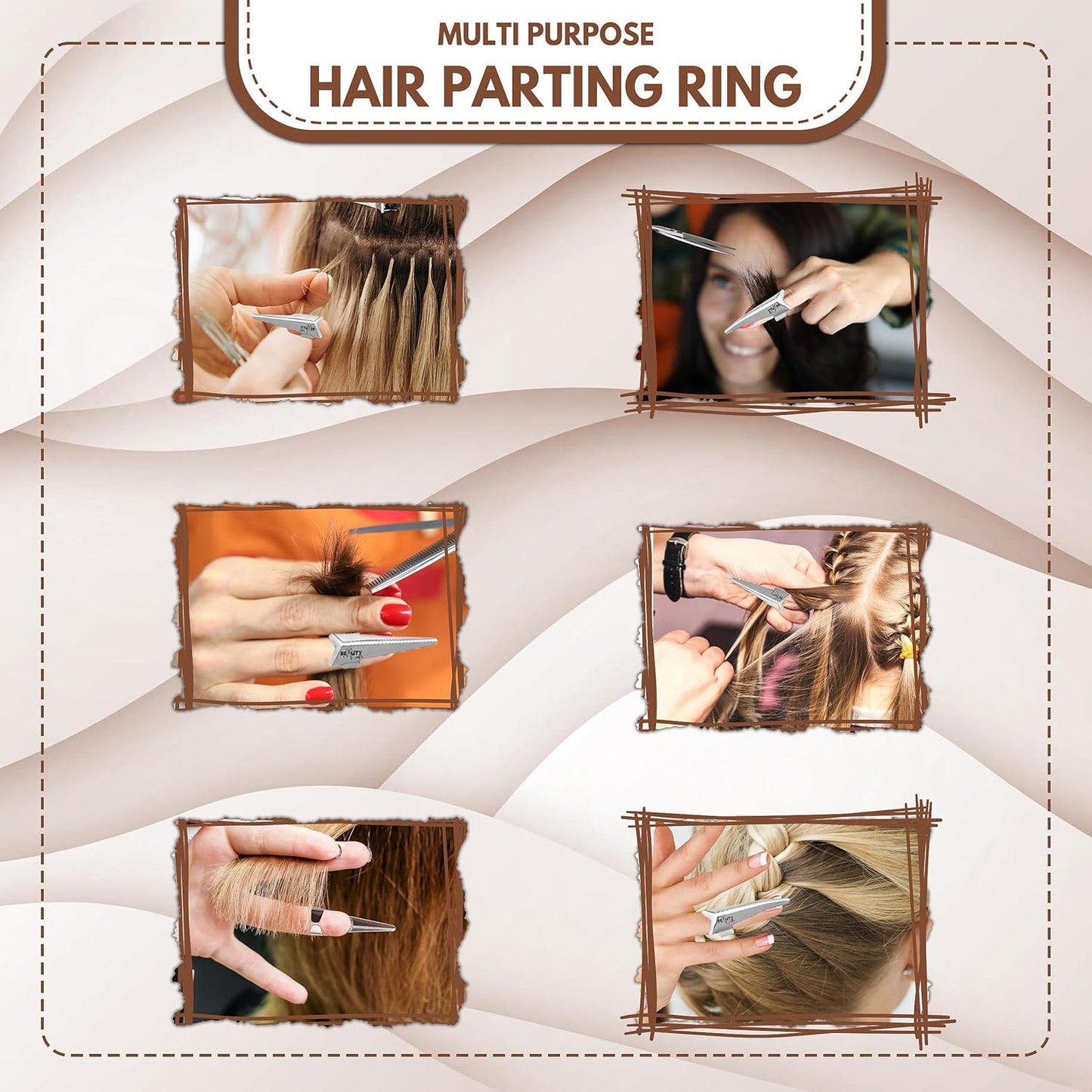 Beauty & Crafts 2PC Pro Hair Parting & Sectioning Rings (Straight & Curve)-Stainless Steel Finger Tool for Precise Hair Styling and Extension Installations -Parting Ring with Carrying Box (Silver)