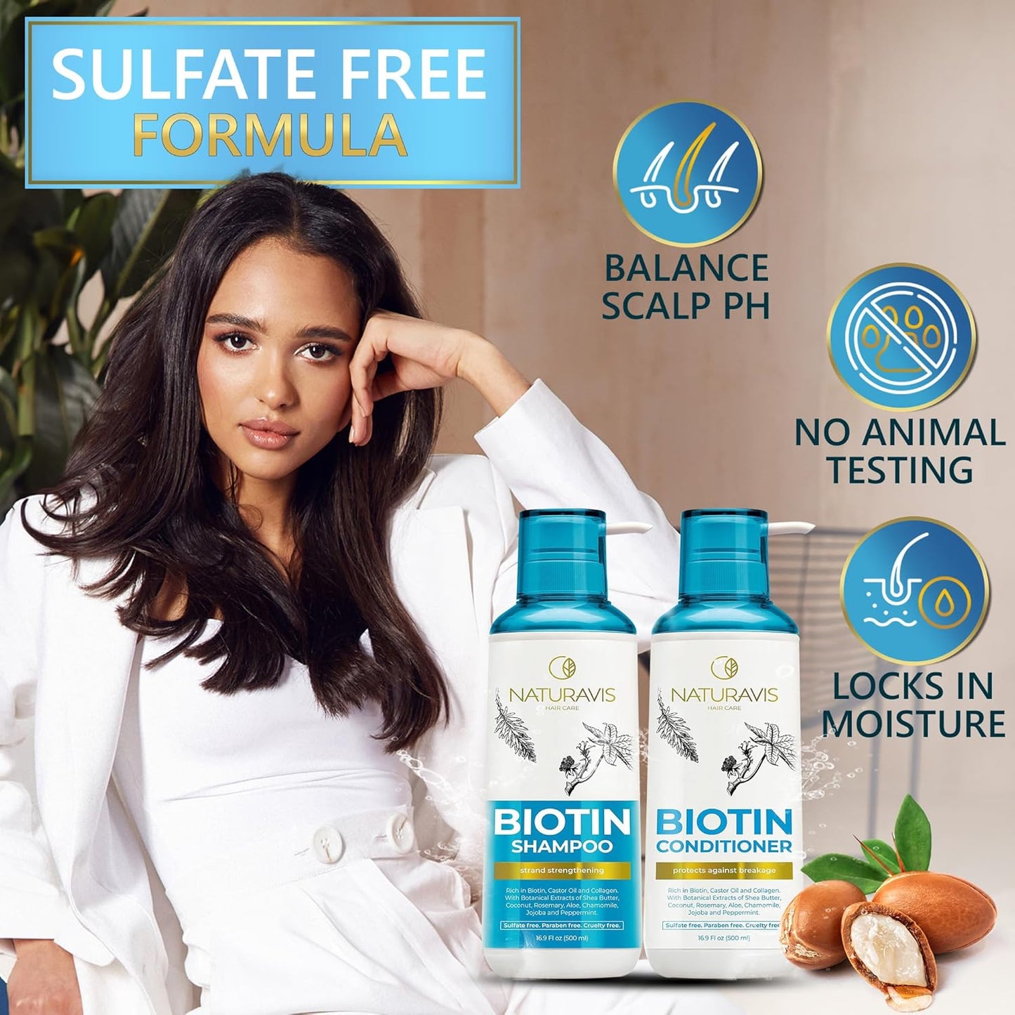 Biotin Shampoo and Conditioner Set with Castor Oil - Sulfate Free Formula to Boost Volume for Thinning Hair - Thickening Ingredients for Men and Women - Volumizing Salon Grade Treatment with Rosemary