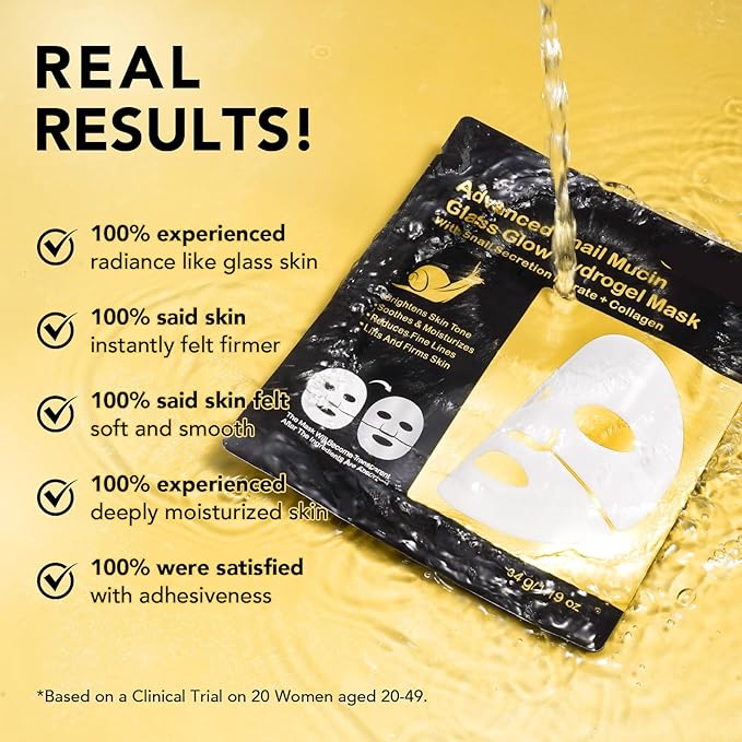 6 Pack Snail Mucin Glass Glow Hydrogel Face Masks Skincare, Snail Mucin Serum Face Mask Deep Hydrating for Women, Glass Skin Collagen Face Mask Korean Skincare for All Skin Types