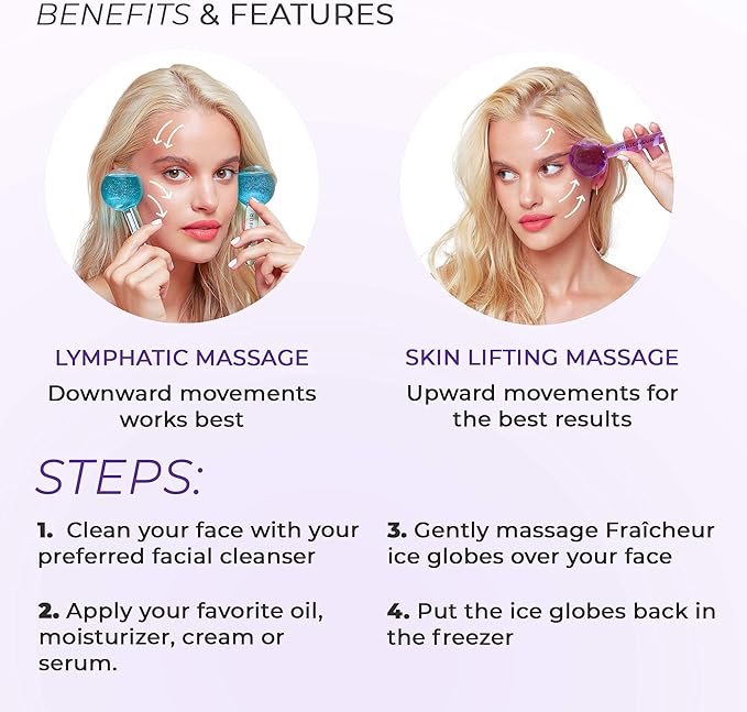 FRAÎCHEUR ICE Globes | Frozen Cryo Roller for Cold Facial Massage | Skincare Cooling Glass Massager with Anti-Freeze Liquid Inside | Reduce Puffiness, Pores (Pink with Glitters)