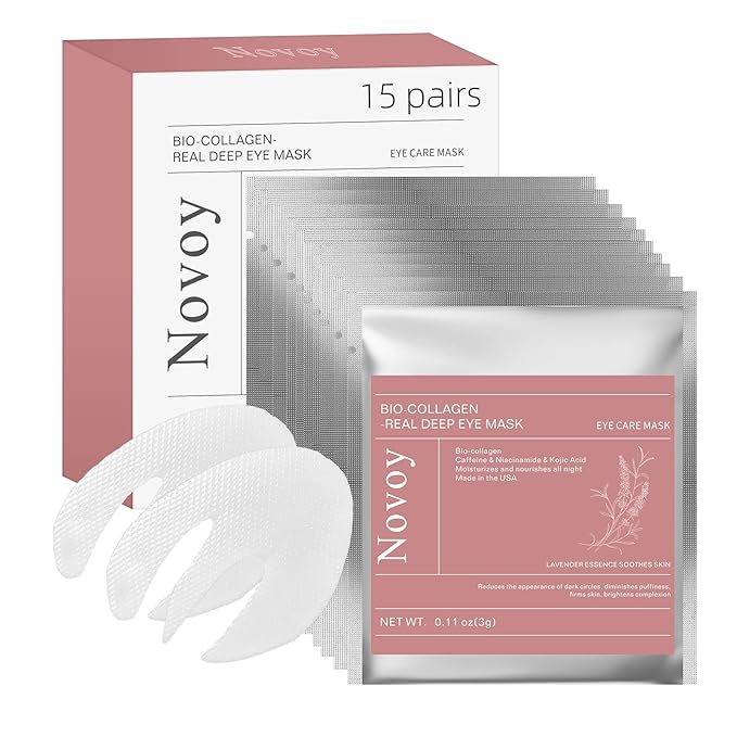 Novoy 15 Pairs Bio-Collagen Real Deep Eye Patches - 6-in-1 Retinol Overnight Eye Patches for Dark Circles, Puffiness & Wrinkles | 2% Caffeine/Hyaluronic/Niacinamide, Korean Popular Eye Mask - Lavender