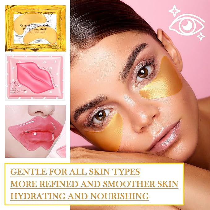 30PCS Lip Mask & Under Eye Patches Skincare Set,Moisturizing Gold Under Eye Masks,Pink Lip Masks Skin Care Set for Lip & Eye Skin