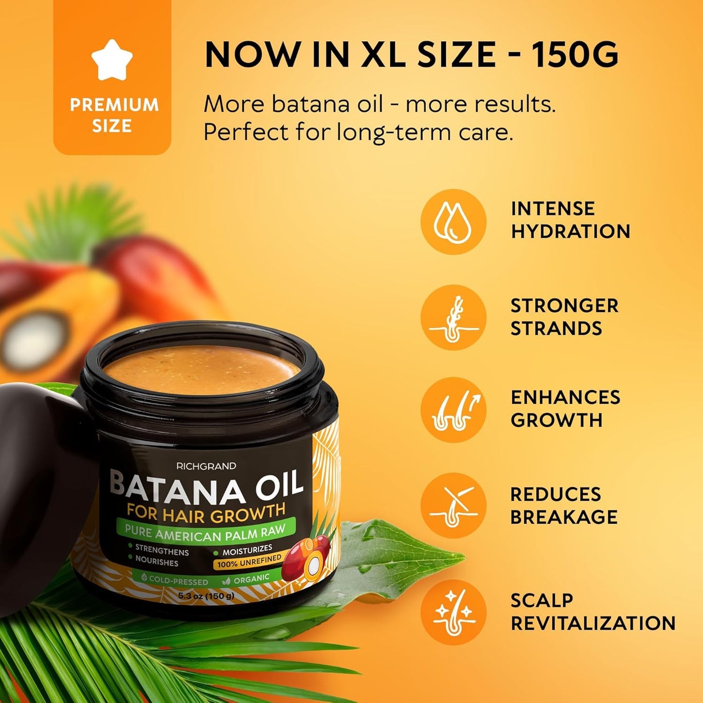 Batana Oil for Hair Growth - 100% Raw & Organic Dr Sebi Batana Oil - Cold-Pressed & Pure Unrefined Batana Hair Mask for Women & Men - Enhances Hair Thickness, Prevents Loss