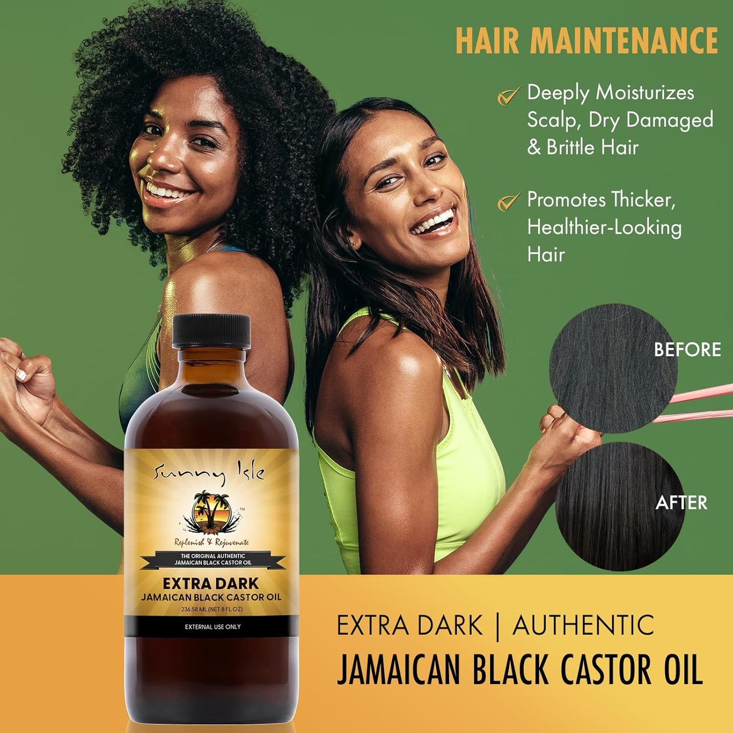 Sunny Isle Extra Dark Jamaican Black Castor Oil, 8 fl. oz. | 100% Natural High Potency Treatment for Hair, Scalp