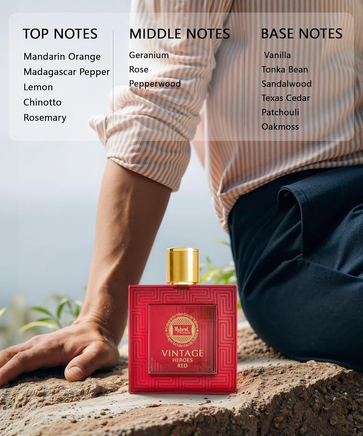 Hybrid & Company Vintage Heroes Red For Men Eau De Toilette Vaporisateur Natural Spray 3.4 Fl Oz