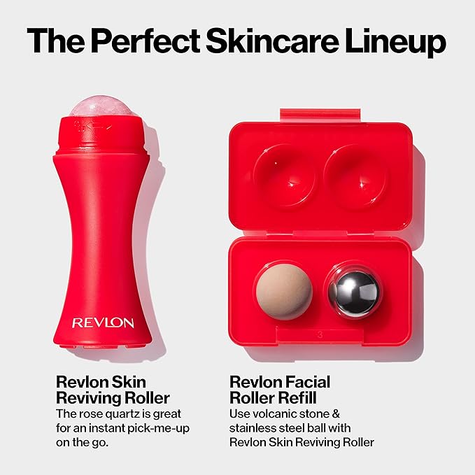 Revlon Oil Absorbing & Cooling Facial Roller Refill Pack with Volcanic & Stainless Steel Stones in Storage Case, Eco-Friendly, Easy to Clean, 1 count