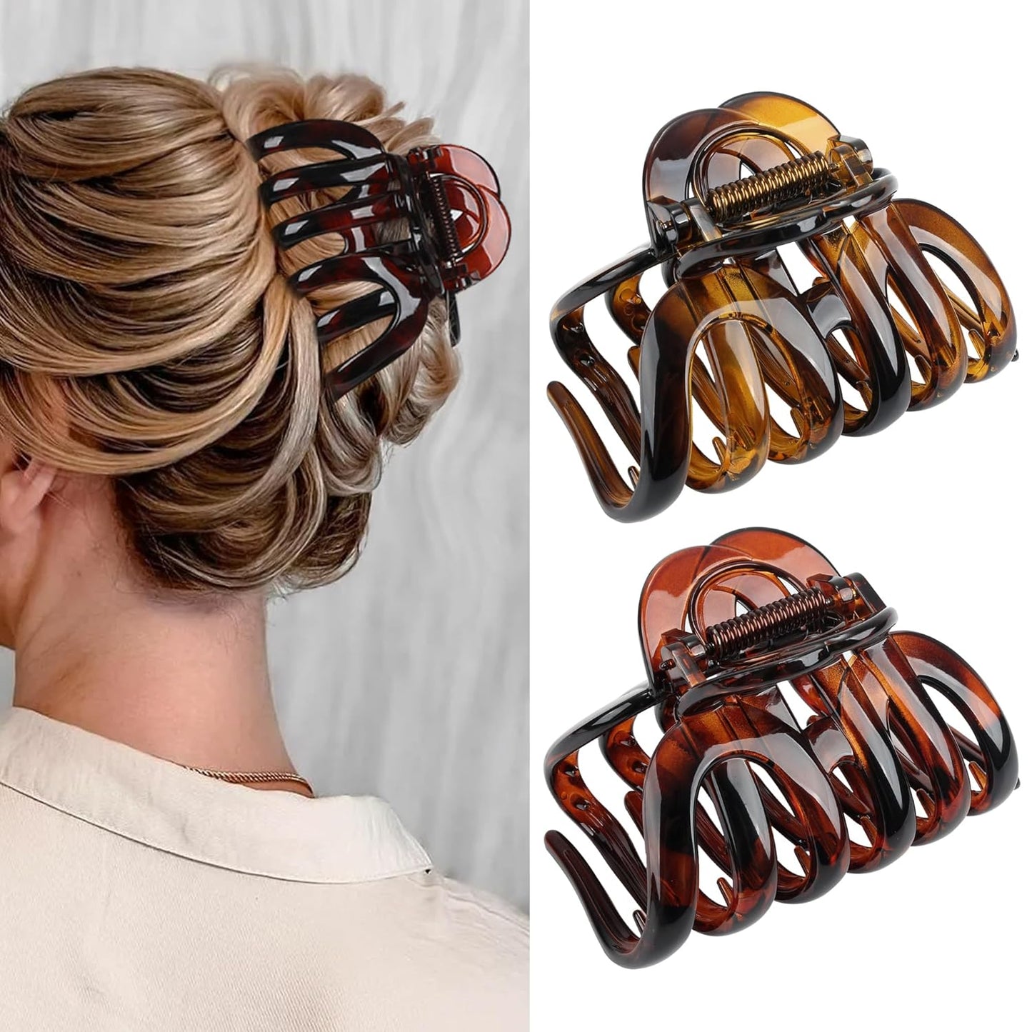 Octopus Hair Claw Clips for Thick Hair 3.6" Large Octopus Claw Clips for Women's Long Hair (2 Pcs, Brown&Dark Red)