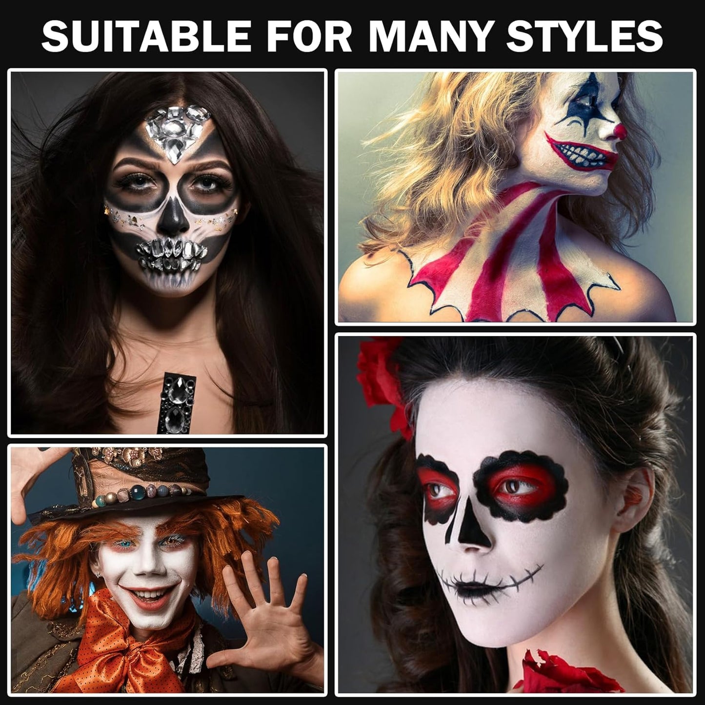 Black Face & Body Paint Palette - Oil Based Professional Makeup for Halloween, Clown, Stage, Zombie & Vampire