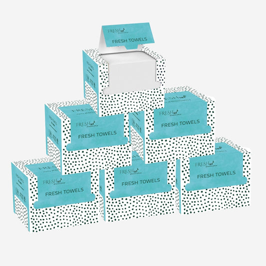 FRESH TOWELS Disposable Face Towels, Makeup Removal Face Towelettes & Dry Wipes, 300 Ct, 6 Packs