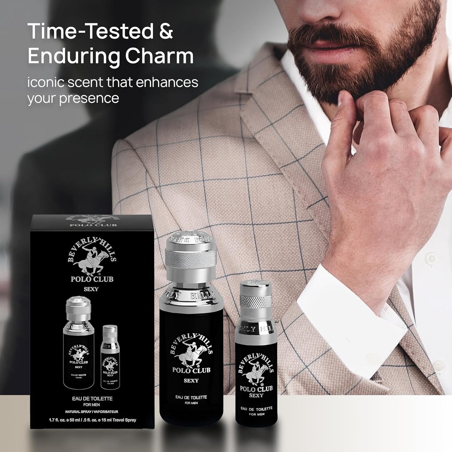 Beverly Hills Polo Club BHPC Men's Eau de Toilette Bonus Pack - Sexy Scent Cologne Gift Set (1.7 oz + 0.5 oz Travel Spray)