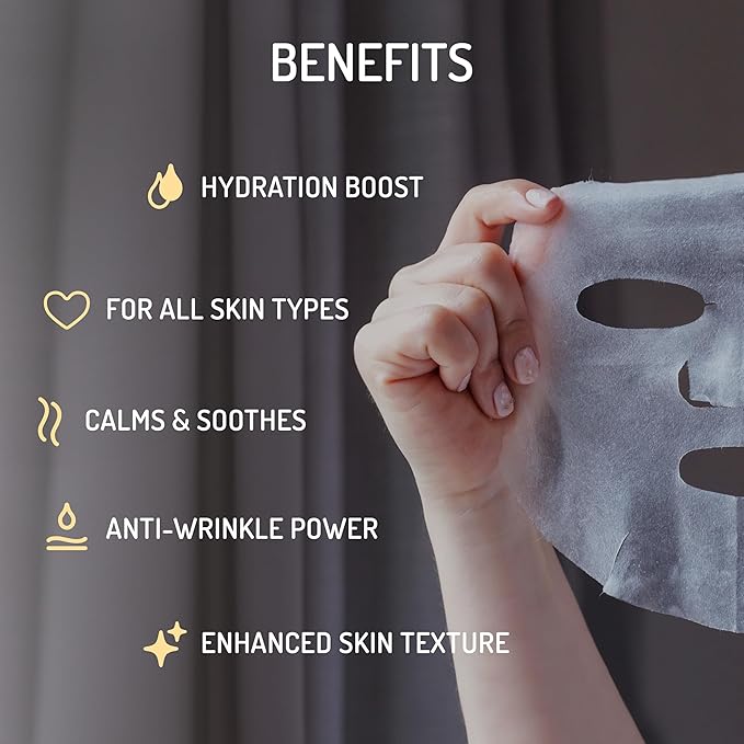 Eve Hansen Skincare Duo: Organic Rose Water Spray (8 oz) & Collagen Face Mask Sheets (Set of 5) – Hydrating & Soothing Care with Hyaluronic Acid & Botanical Extracts – Set of 2 Products