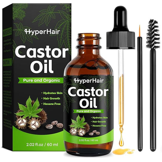 Organic Castor Oil,Cold Pressed Unrefined For Hair, Eyelashes, Eyebrow Growth, Essential Oil, Massage Oil, Hair Nourishing Oil, Deep Massage & Moisturizing For Body