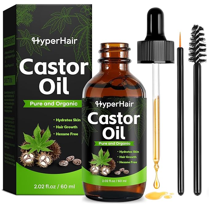 Clean And Organic Castor Oil(2.02 Fl. Oz), Cold Pressed Unrefined For Hair, Eyelashes, Eyebrow Growth, Essential Oil, Massage Oil, Hair Nourishing Oil, Deep Massage & Moisturizing For Body