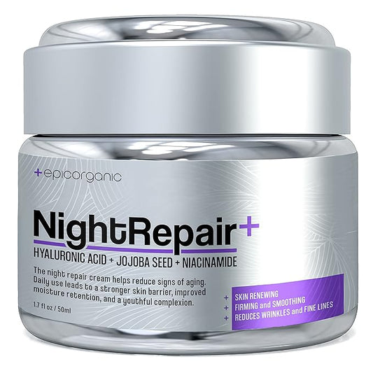 Epic Organic Night Repair | Anti Wrinkle Night Cream for Women | Anti Aging Night Cream with Hyaluronic Acid and Collagen | Night Moisturizer for Face | Day and Night Facial Skin Care | 1.7 oz