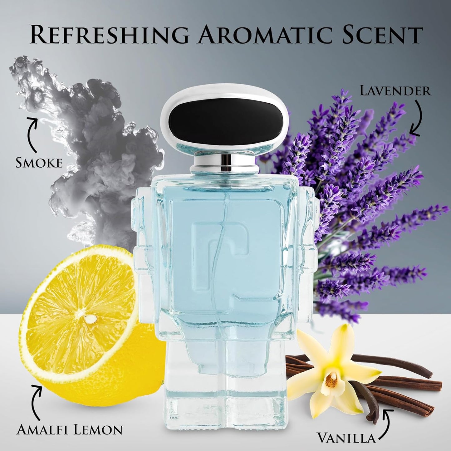 Robot for Men - Woody Aromatic Fragrance - Top Notes of Lavender, Lemon Zest & Apple - Base Scents of Lavender, Vanilla & Vetiver Nuances - Free of Paraben - Elegant 100ml Bottle, Parfume for Men