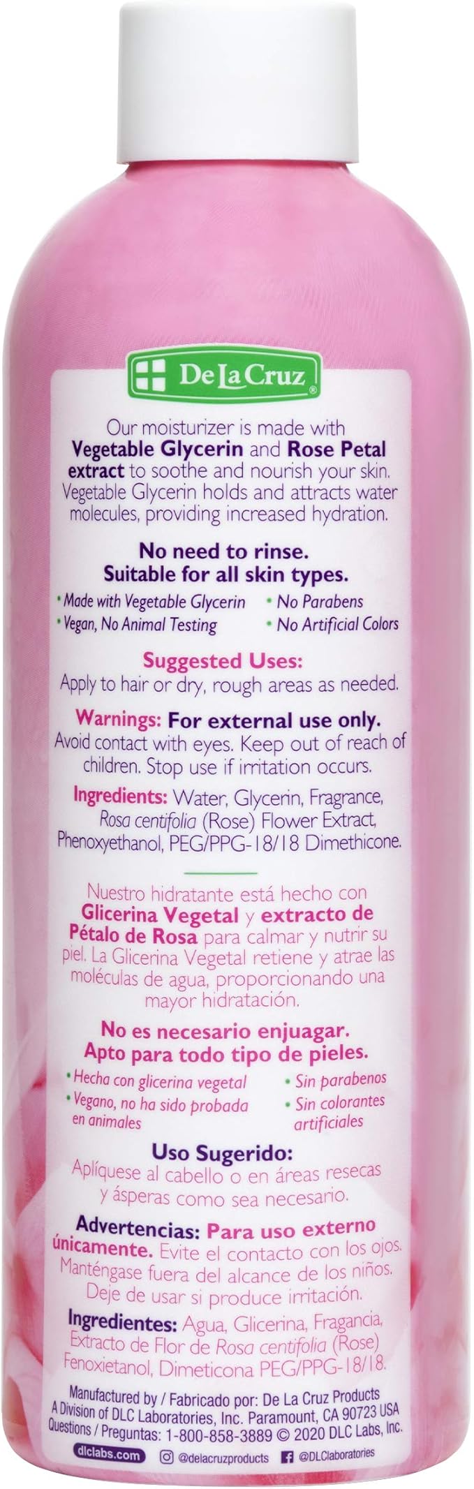 De La Cruz Rose Water and Glycerin for Face - Rosewater Facial Toner and Moisturizer for Skin and Hair 8 fl oz (236 mL) - 6 Bottles