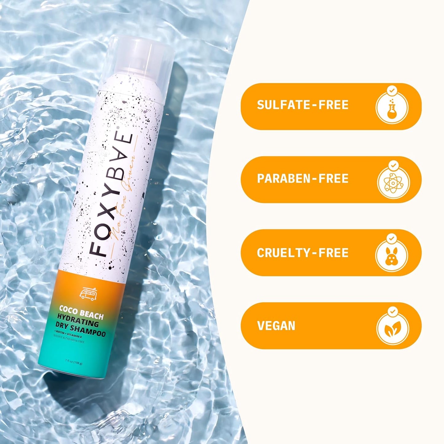 FoxyBae Hydrating Dry Shampoo Spray – Waterless Biotin & Vitamin E Formula – Absorbs Oil, Adds Volume & Texture – Coconut Scent – Coco Beach – 7 fl oz