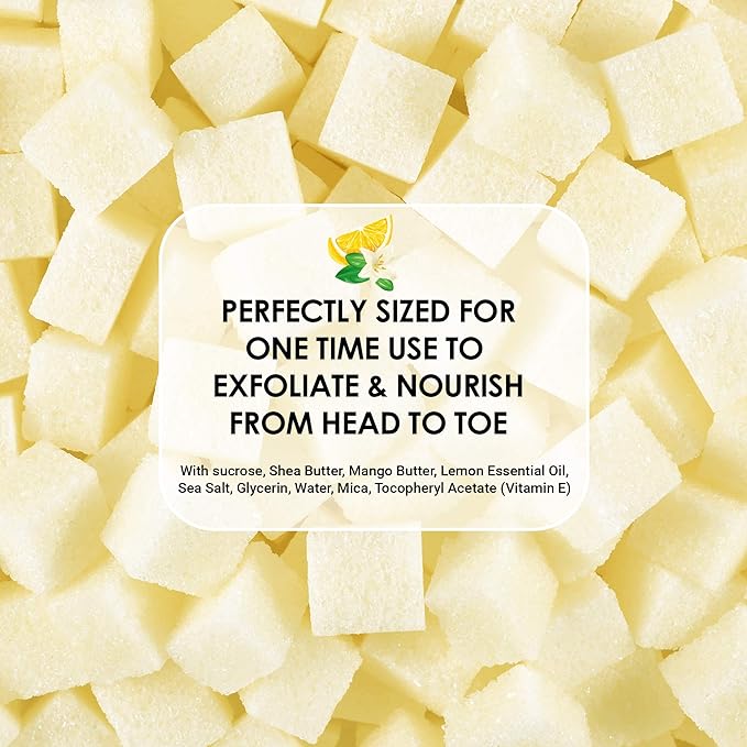 Body Scrub Exfoliator - 12oz FRESH LEMON Sugar scrub cubes w/Mango Butter & Shea butter- Ultra Hydrating & Moisturizing - Natural & Organic for all body exfoliation- For hands, arms legs, elbow & foot