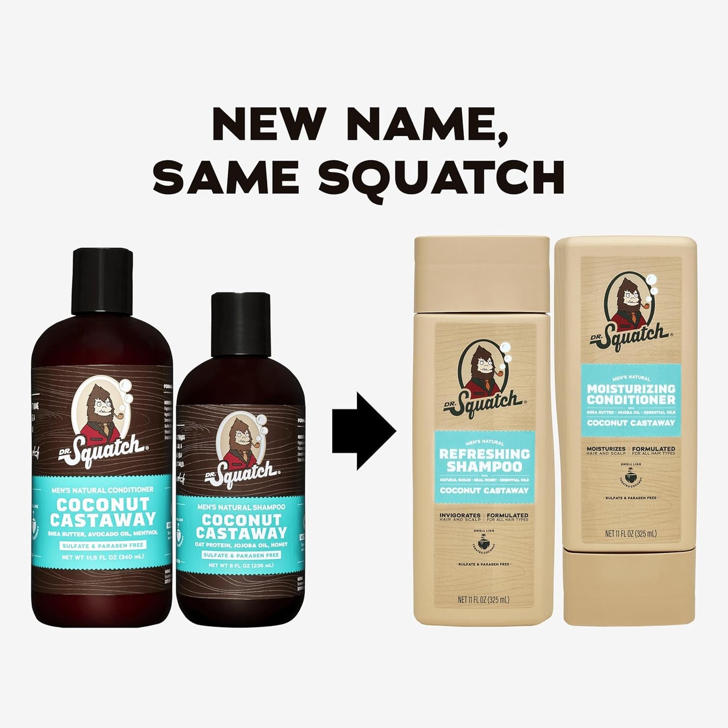 Dr. Squatch Natural Hair Bundle for Men - Healthy, Full Looking Hair - Coconut Castaway Shampoo (8 fl oz), Coconut Castaway Conditioner (11.5 fl oz)