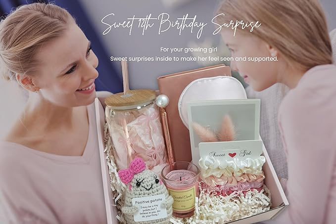 Pink Birthday Gifts for Teen Girls,Inspirational Gifts Basket for Her, Cute Bow Theme Birthday Gifts for Women, Friendship Gifts for Daugther/Sister/Friend （Pink &Bow)