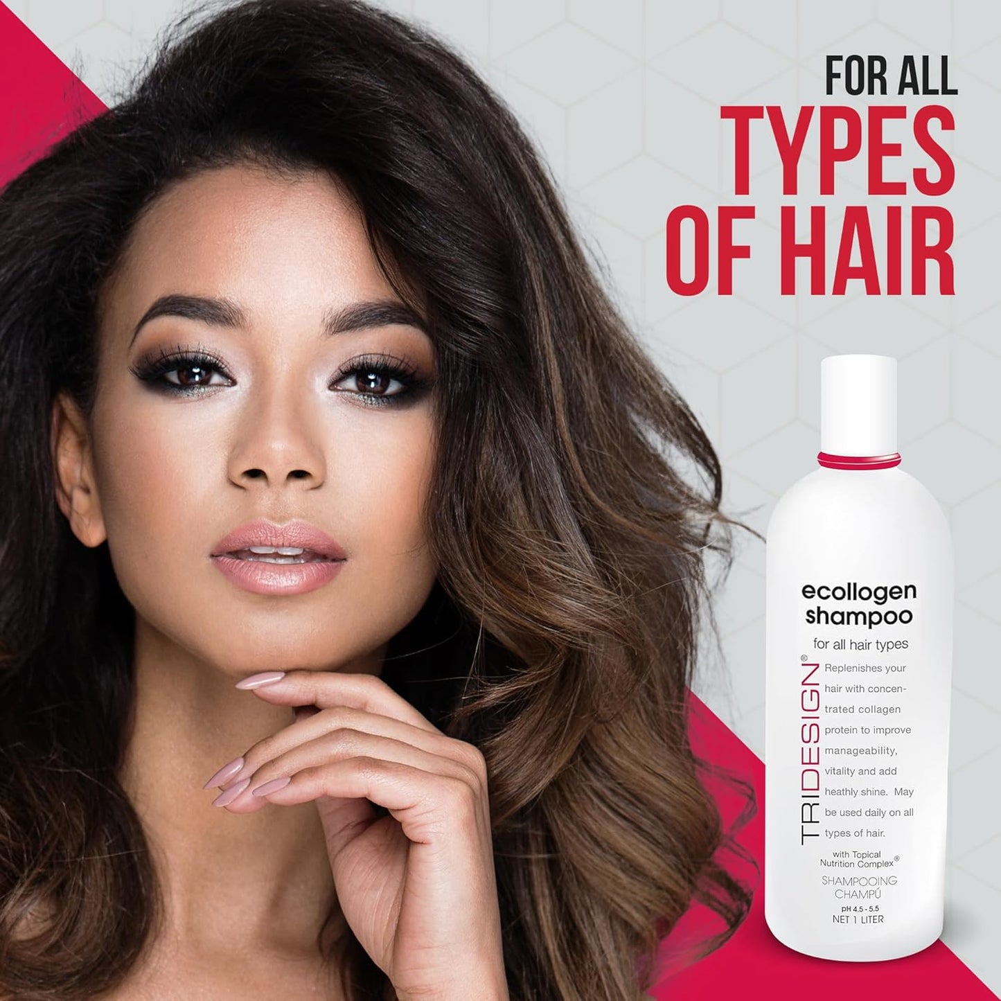 TRI Design Ecollogen Shampoo - Hair Shampoo For Natural Hair - Moisturizing, Hydrating - Gentle Hair Products, Thickening, Volumizing Shampoo - Liter (33.8 oz.)