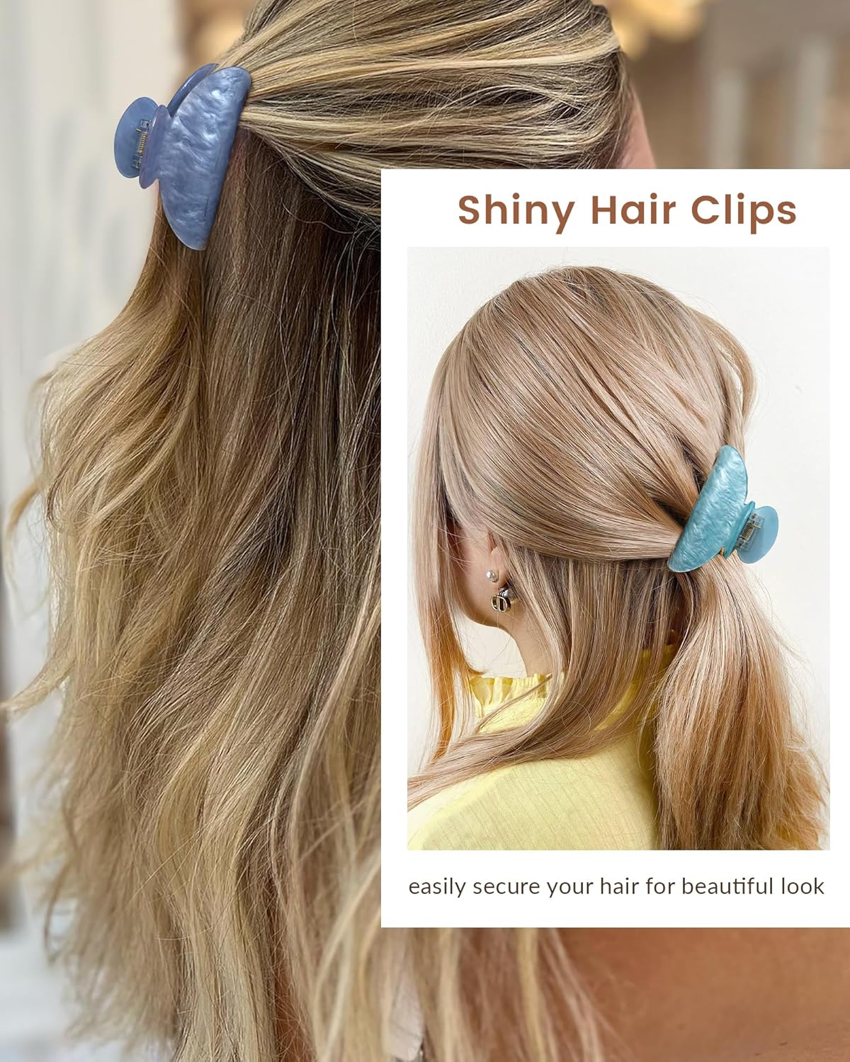 ACECHA 4 Pack Acrylic Hair Claw Clips for Women, 3.1" Shiny Nonslip Hair Grip Hairclips for Thin and Thick, Banana Barrettes Hair Clups Strong Hold Hair Accessories (Grey, Coffe, Blue, Green)