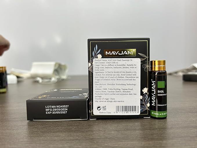 Basil Essential Oil, MAYJAM 10ML/0.33FL.OZ Premium Basil Oils for Soap Candle Making, Diffuser, Bedroom, Living Room, Office
