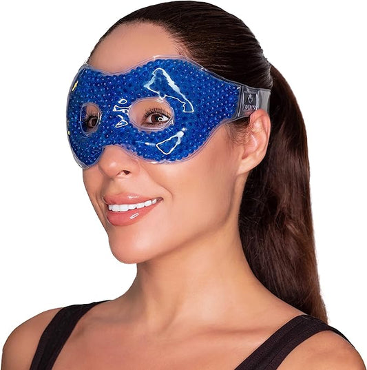 Gel Eye Mask - Hot Cold Compress Eye Therapy Pack | Cooling Mask for Puffy Eyes, Headaches, Dark Circles | Reusable | Ergo Gel Bead (Blue)