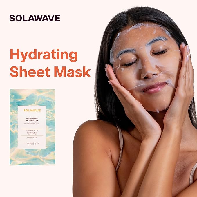 Solawave Hydrating Sheet Mask, Anti Aging Face Mask with Niacinamide, Hydrating Face Mask with Hyaluronic Acid, Moisturizing Face Masks (10 Pack)