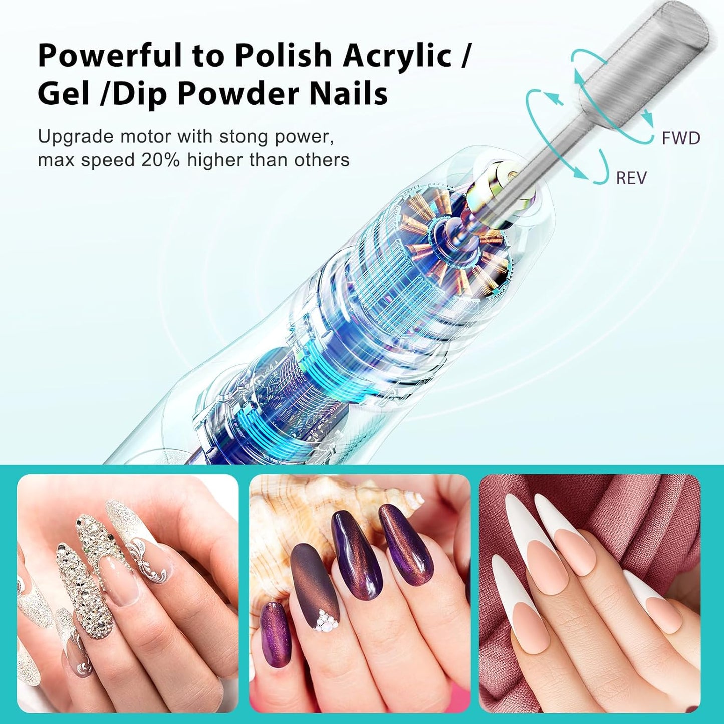 COSLUS Cordless Nail Drill Electric File: Professional for Acrylic Gel Dip Powder Nails Portable Nail Drill Machine Kit for Manicure Pedicure Nail Set with Everything Rechargeable Lightweight Blue