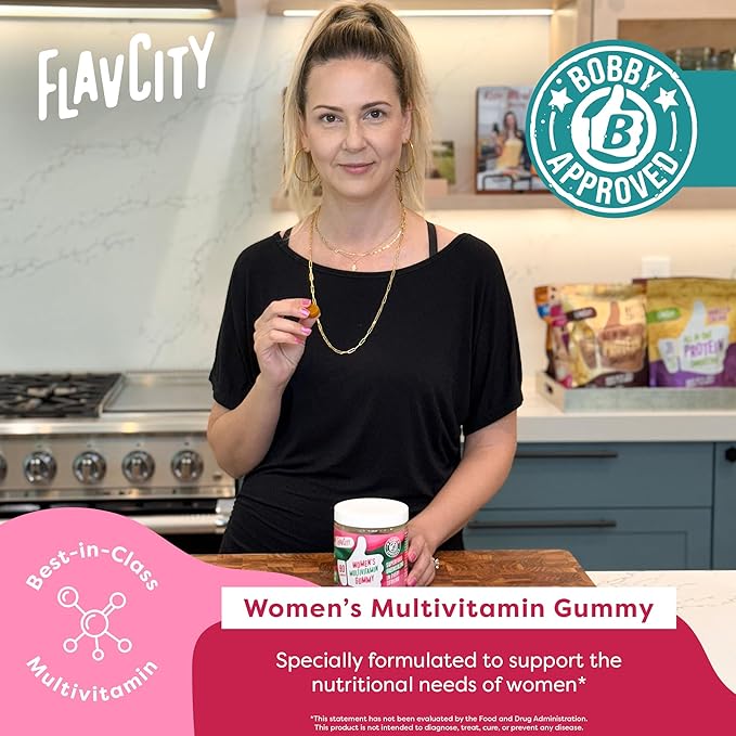 FlavCity Womens Multivitamin Gummy - Daily Multivitamin Gummies for Women - Premium Vitamins, Minerals & Prebiotic Fiber - No Cane Sugar or Seed Oils - Organic Wheatgrass, Moringa & More (90 Gummies)
