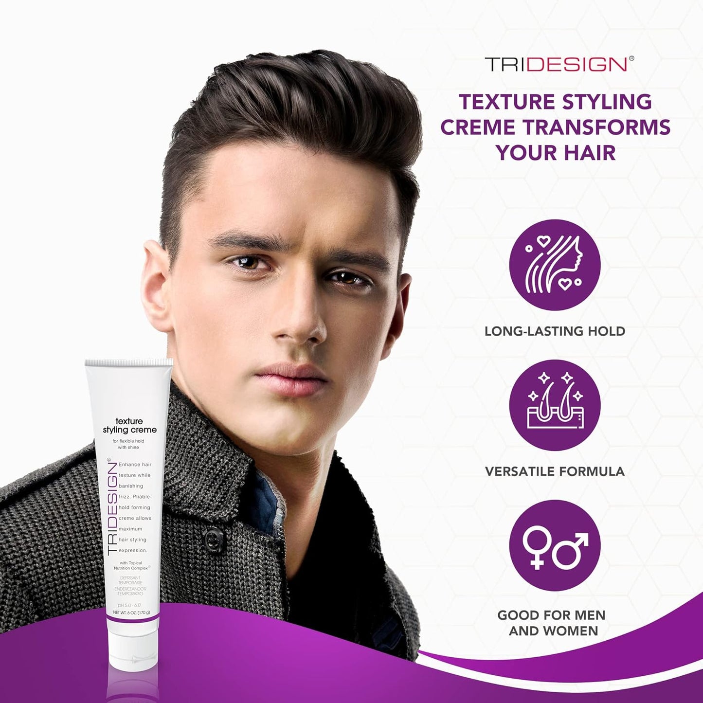 TRIDESIGN Texture Styling Creme with Topical Nutrition Complex - Hair Styling Products for Men and Women, Scented Smoothing Cream for Hair, Anti Frizz hair Products 6oz/199g Tube