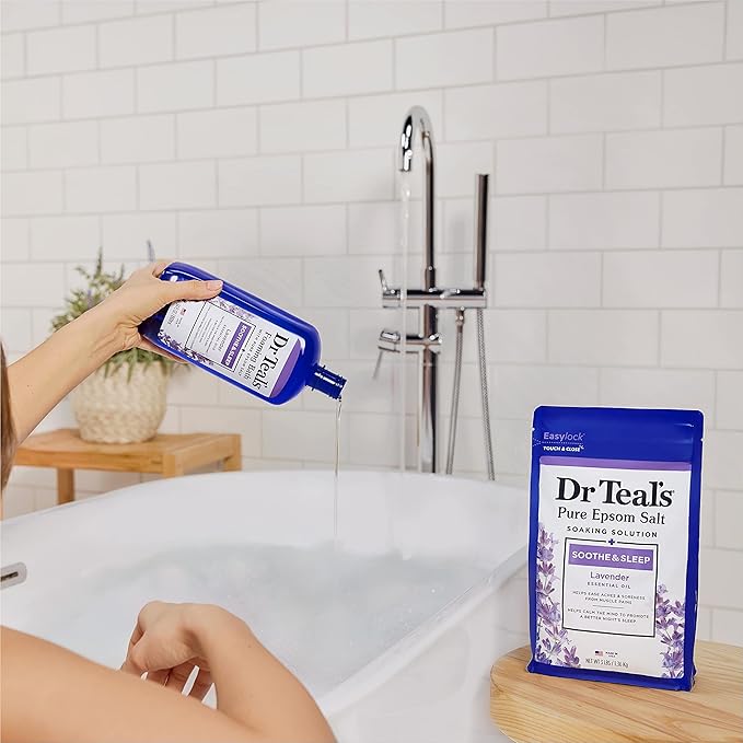 Dr Teal's Pure Epsom Magnesium Salt Soak and Foaming Bath, Soothe & Sleep with Lavender Essential Oils, Duo Pack
