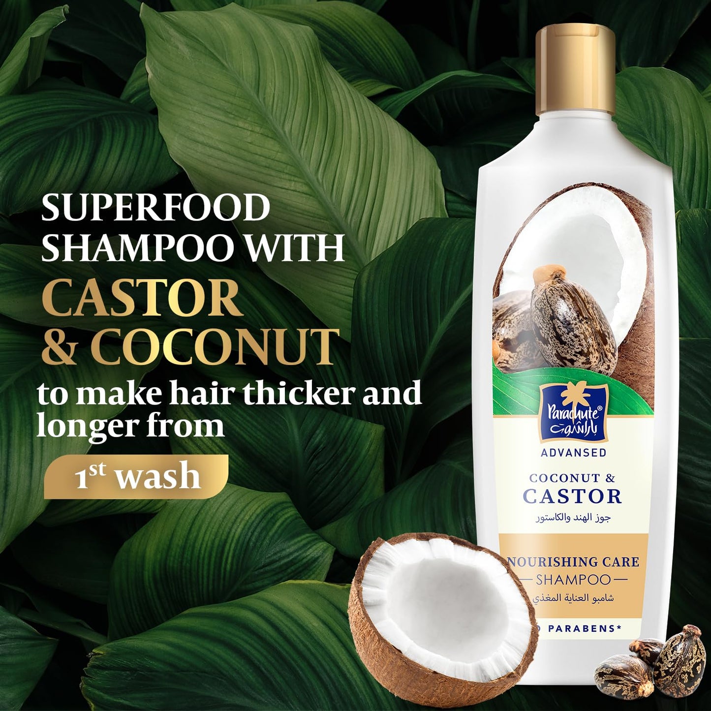 Parachute Advansed Nourishing Care Castor Shampoo with Coconut | Tames & Nourishes Frizzy Hair| Makes Hair Thicker & Longer | 0% Harmful Chemicals | 11.4 Fl oz | Pack of 2