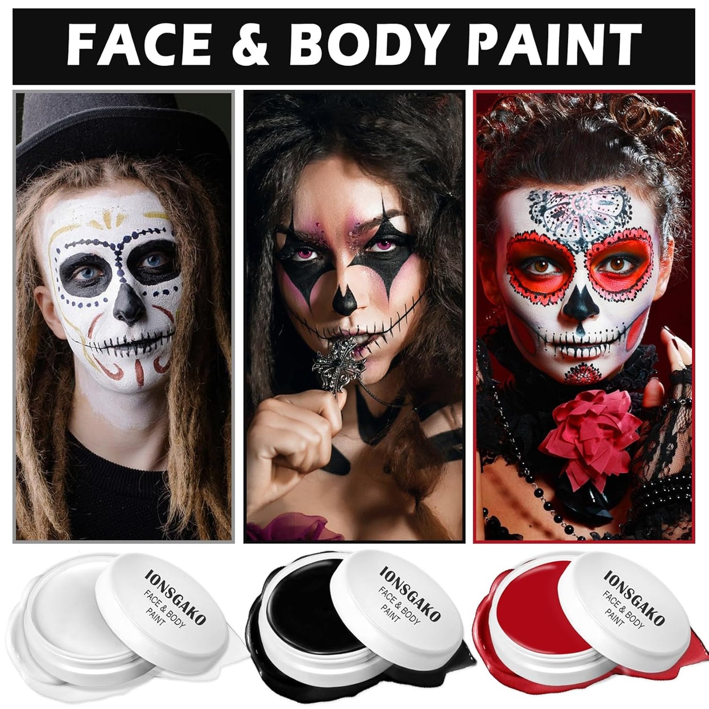 Black Face & Body Paint Palette - Oil Based Professional Makeup for Halloween, Clown, Stage, Zombie & Vampire