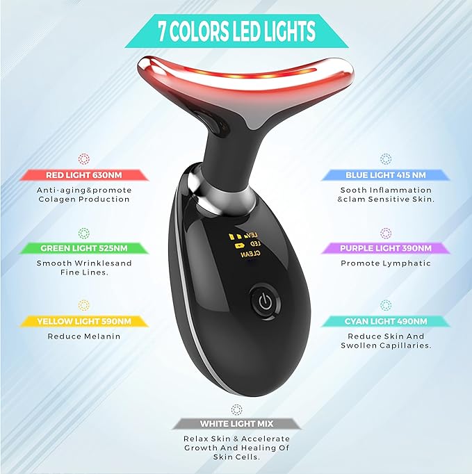 Facial Massager for Face and Neck, Red-Light-Therapy-for-Face and Neck, Face culpting Wand with 7 Color, at-Home Face Tool for Skin Care (Black)