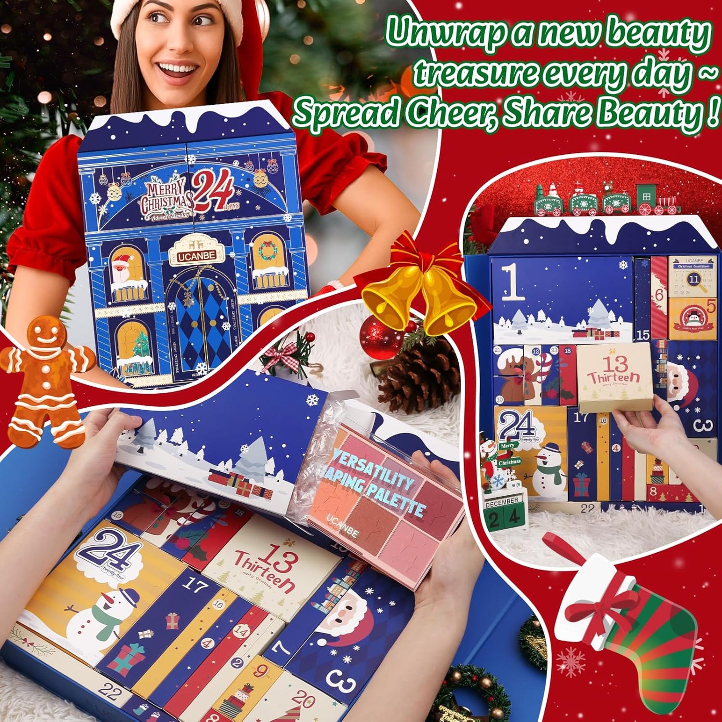 UCANBE Luxury Makeup Advent Calendar 2025, 24 Days Christmas Makeup Gift Set for Adult Women & Teen Girls, 2025 Xmas Beauty & Cosmetic Countdown Calendar Holiday Surprise Limited-Edition Make Up Gifts Kit
