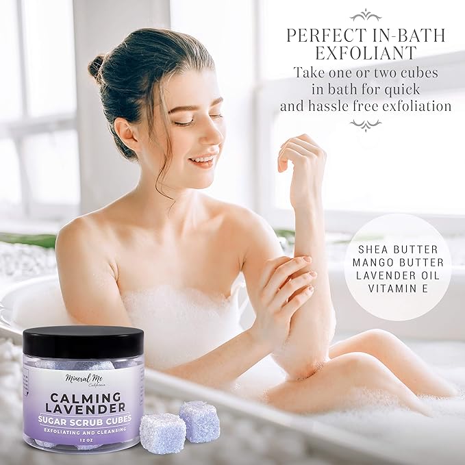 Exfoliating Body Scrub - 12oz LAVENDER Sugar scrub cubes w/Mango Butter & Shea butter- Ultra Hydrating & Moisturizing - Natural & Organic for all body exfoliation-For hands, arms legs, elbow & foot