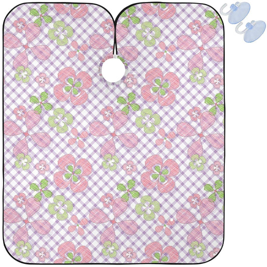 visesunny Barber Cape Abstract Floral Gingham Polyester Hair Cutting Salon Cape Apron Anti-Static Haircut Water-Resistant Shaving Cloth Beard Shaving Bib Hairdressing Cape