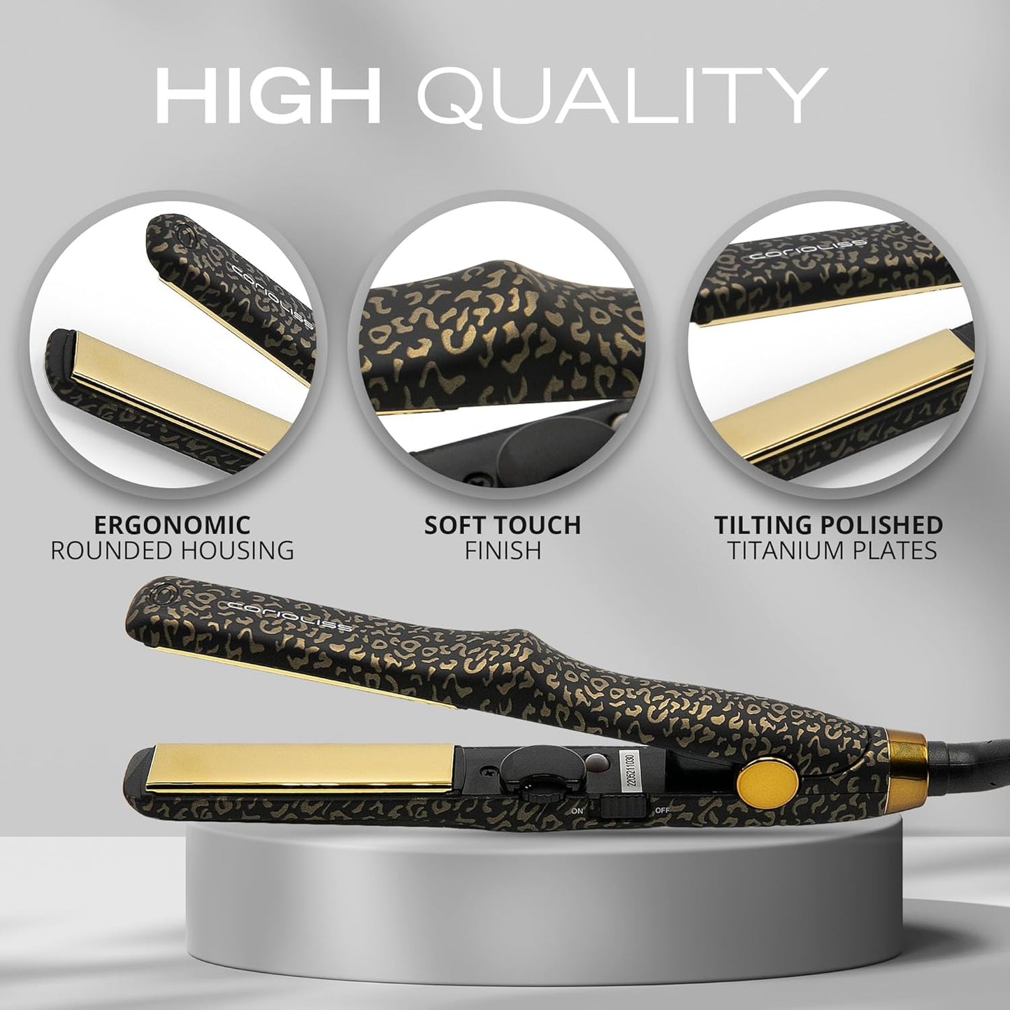 CORIOLISS C Trip Mini | Hair Straighteners for Women | Titanium| Flat Iron | Professional with Temperature Control (Leopard Gold Soft Touch)