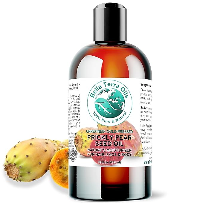 Bella Terra Oils - Prickly Pear Oil 16 oz - Nourish with Barbary Fig Elixir, Abundant in Phenolic Compounds & Amino Acids, A Treasure for Luminous Skin