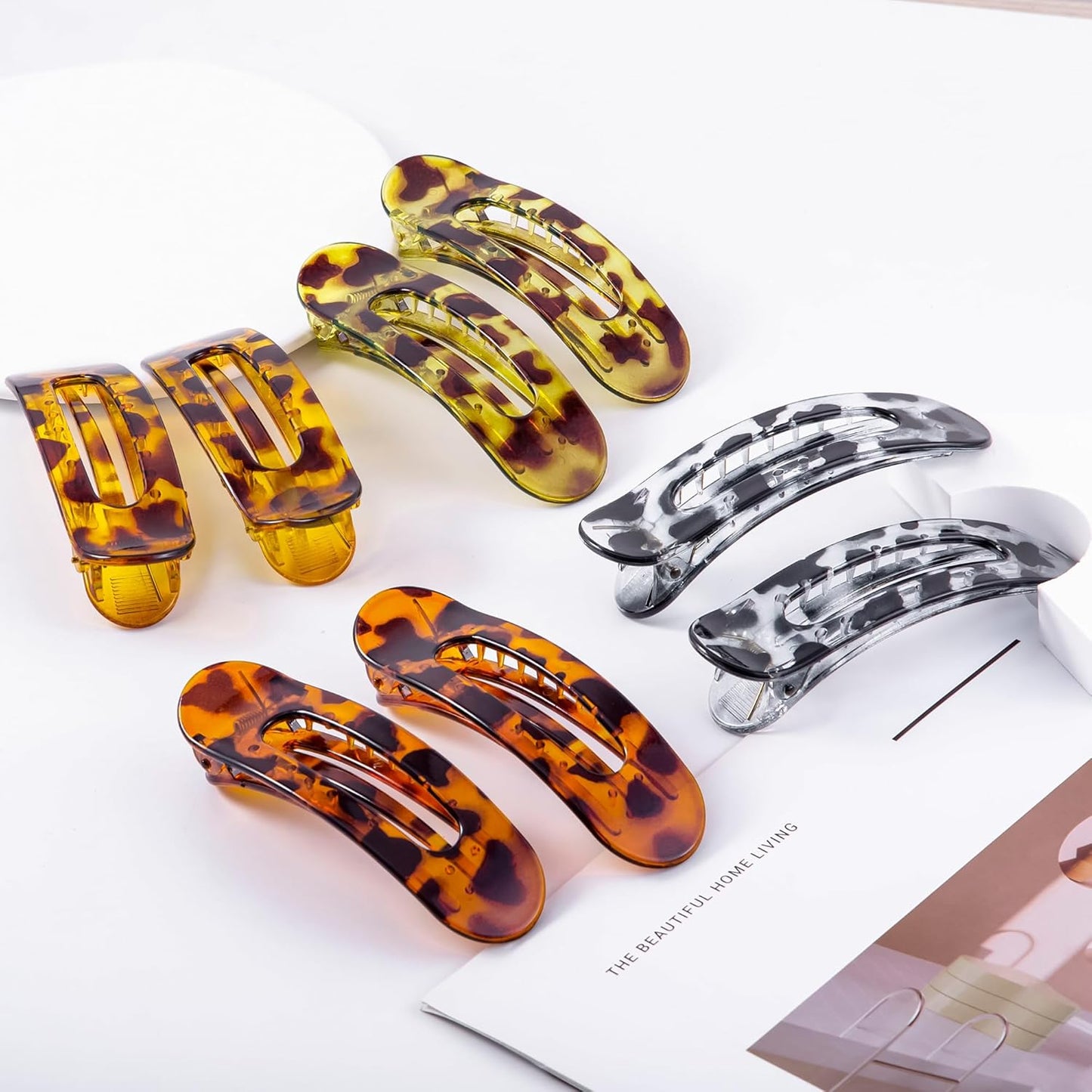 8 Pcs Large Lay Flat Claw Clips for Women French Side Slide Barrettes for Thin Fine Hair Rectangle Alligator Hair Accessories,Bright Tortoiseshell