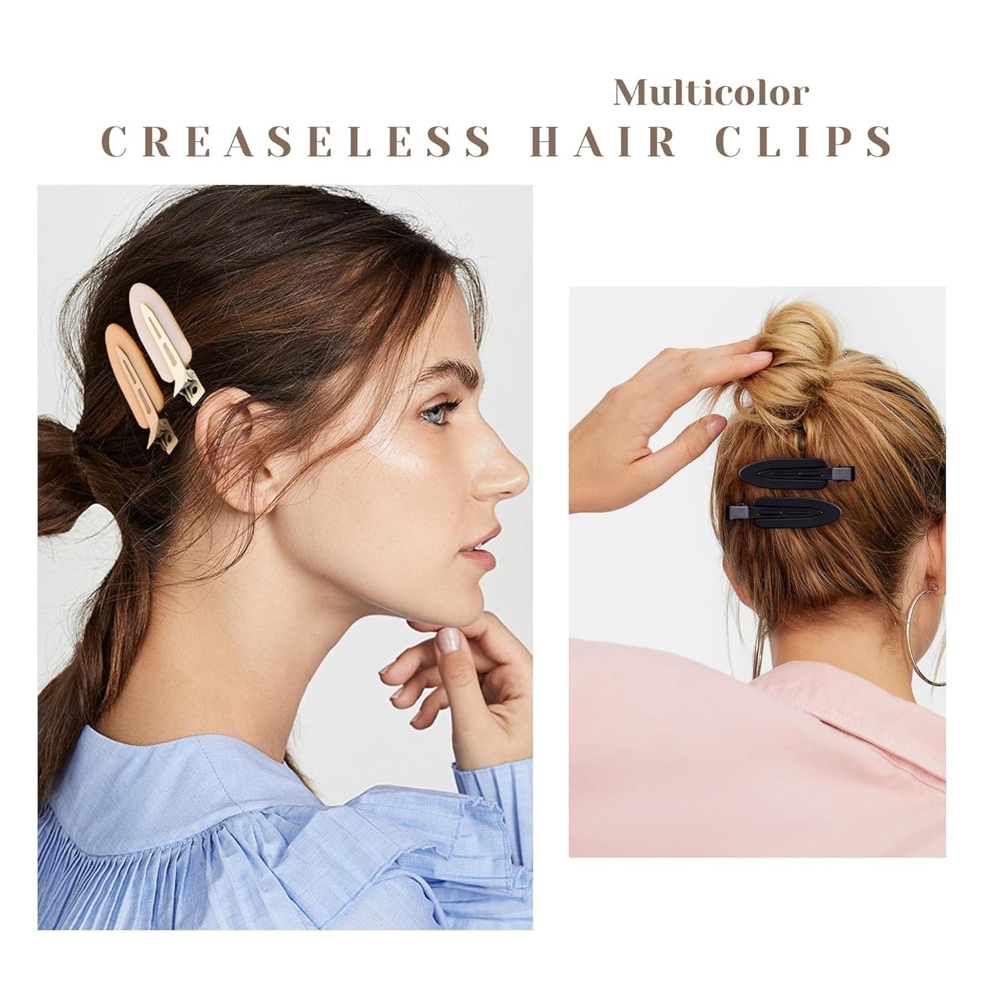 10 Pcs Creaseless No Crease No Bend Flat Hair Clips For Styling Non Slip Makeup Clips For Women Salon Hairstyle,Matte Black Brown Beige